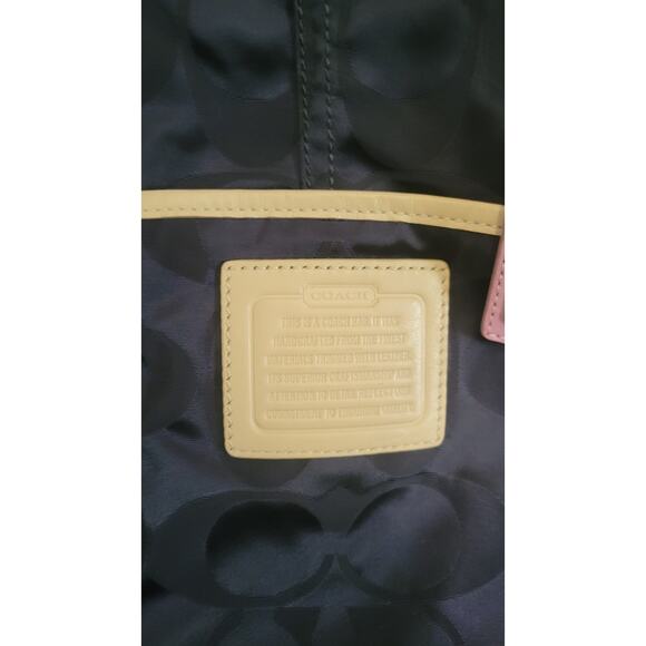 Coach Signature Nylon Tote Bag C1376-24362 Purple Beige Leather Trim Shoulder... - Picture 4 of 11